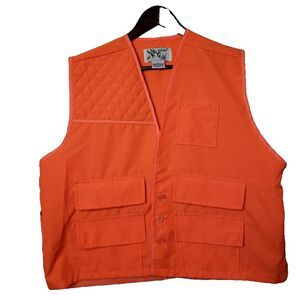 Vtg Duck Bay Vest Mens Sz XL Blaze Orange Duck Hunting Game Bag Pockets Quilted